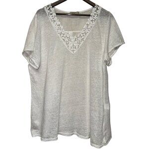 Laura Gotti Italy Women's Top Shirt 100% Linen V-Neck Embroidered Plus Size 2X